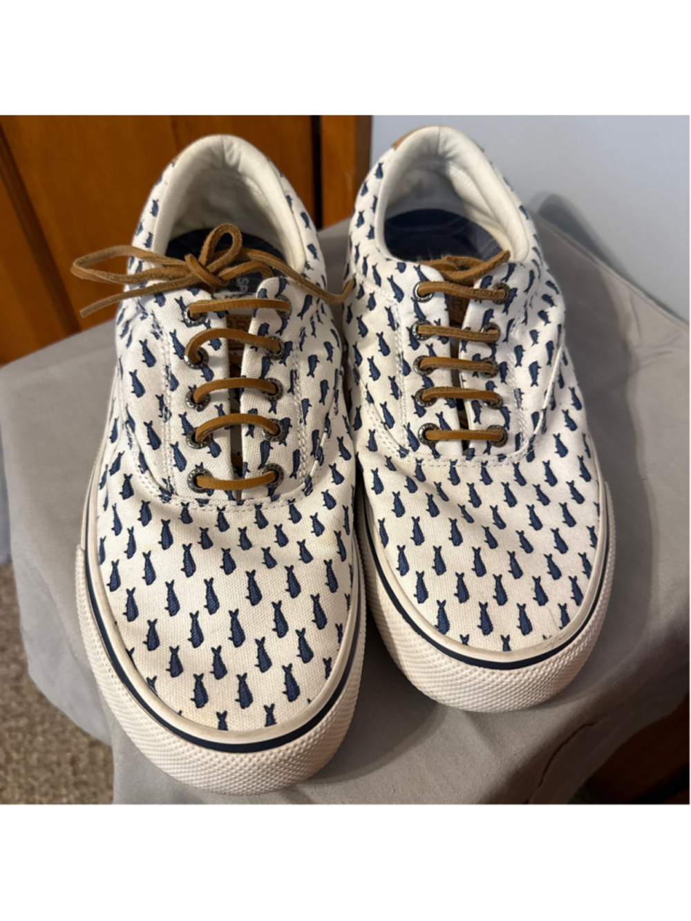 Men's Sperry x Vineyard Vines Boat Shoes Size 12 White Blue Mahi Print
